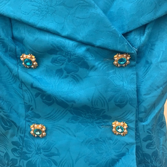 VINTAGE A.J. Bari turquoise jacquard skirt suit - Picture 2 of 3